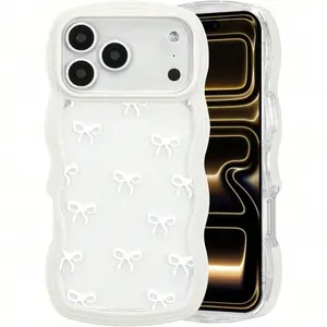 White Bow Case for IPhone 17 Pro Max/17 Pro/17 Air/17/16/15/14/13/12, Clear Cute Ribbon Bow Phone Case Curly Wavy Aesthetic Phone Cover, Slim Soft Transparent Shockproof Protective Cover for Women Girls