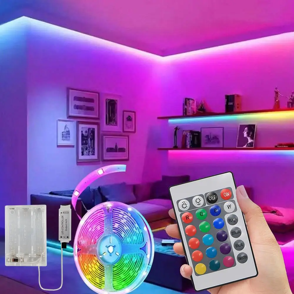 LED Light Strip, Battery Powered Led Dimmable LED Light Strip with 24 Keys Remote Control, Led Lighting, Suitable for Led Lights Bedroom Living Room, TV Background