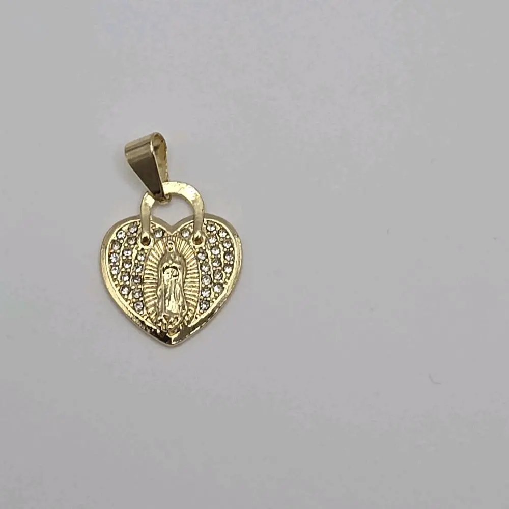 Virgin Mary beautiful  Heart PENDANT clear stones no chains religious design