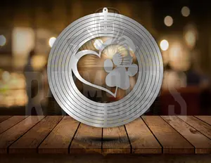 RetroWorks Custom Art Heart and Paw Wind Spinner - Durable Steel Outdoor Decor with Metal Swivel Hook & Mesmerizing Spinning Effect
