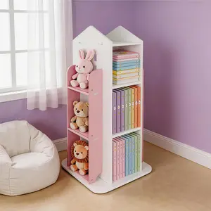 Rotating Kids Bookcase,Pink Rotating Corner Shelf for Kids Toddlers Playroom Study Room