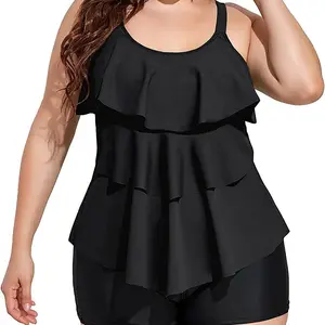 Women's Plus Size Tankini Swimsuits with Shorts Two Piece Bathing Suits Ruffle Swimsuits Tummy Control Swimwear