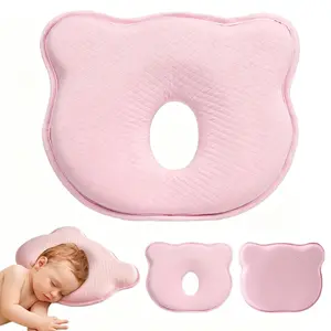 Baby pillow Memory Foam Pillow Portable Cute Cartoon Bear Soft and Cozy Pillow Head Support Small Cute Shape (Pink)