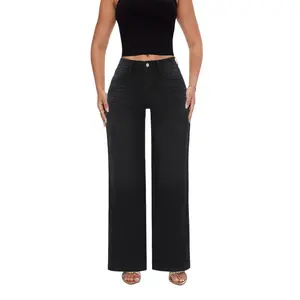 Magic ONESO Mid-low Rise BBL Jeans Baggy Stretchy Wide Leg for Women Distressed Denim Pants Comfortable Tummy Control Plus Size Regular Size 8001