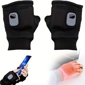 1 pair of unisex heated gloves, portable half-finger design, rechargeable heated gloves, quick warmth, flexible touch screen work gloves, winter gloves, suitable for outdoor travel, camping, office work, and leisure, Christmas gift, Touchscreen Gloves