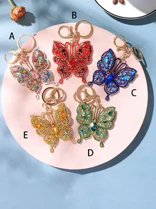 Butterfly Design Keychain, Fashionable Artificial Crystal Decor Keychain for Women & Girls, Trendy All-match Keychain for Birthday Gift