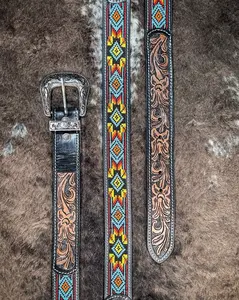 Polychrome Hand Tooled Seed Bead Belt by Myra Bag