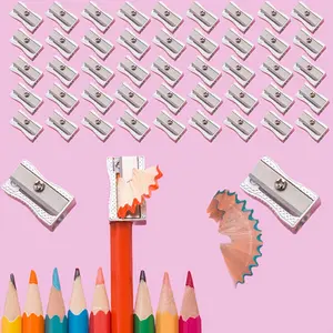 48 Pcs Metal Pencil Sharpeners Handheld Metal Mini Sharpeners Manual Pencil Sharpeners with Single Hole Aluminum Alloy Sharpener for Standard Size