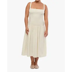 Smocked Drop Waist Midi Dress