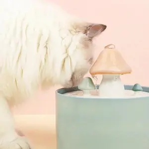 52.8oz/1.5L Ceramic Food-Grade Mushroom Cat Water Fountain Pet Fountain Large Capacity for Kittens and Puppies Usb Powered Automatic
