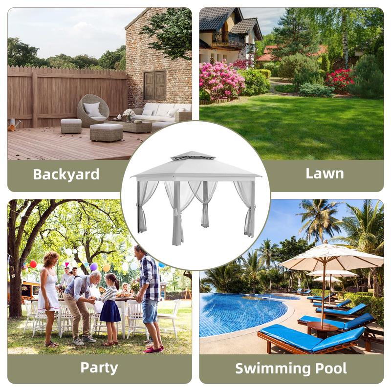 GAOMON 11x11 FT Outdoor Gazebo, Heavy Duty Pavilion With Sturdy Metal Frame & Double Roofs, Patio Shelter With Mosquito Netting,Grey