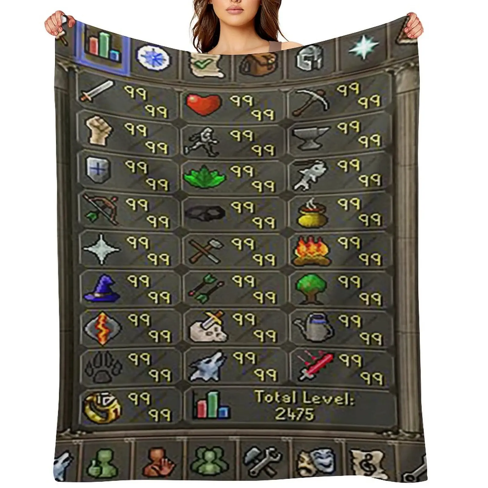 Vintage Style RuneScape Retro Ultra-Flannel Throw Blanket with Ancient Oracle Letters Print, Soft Cozy Lightweight for Living Room Couch, Camping, Ideal Christmas Gift