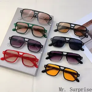 European American Style Double Bridge Small Frame Sunglasses, Retro Aviator Eyewear with Arrow Rivet Design, Casual Trendy Sun Glasses for Daily Street All-Match Wear