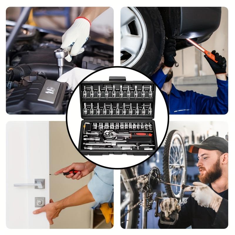 46/53 pcs Car Repair Tool Kit, Household Machinery Tools Set,Standard Socket Wrench, 1/2 * 1/4 "3/8" Drive Depth,Ratchet Screwdriver Compatible with Car Repair & Bicycle Repair, Hardware Toolbox,Auto Household, Christmas Gift for Dad,Black/Green