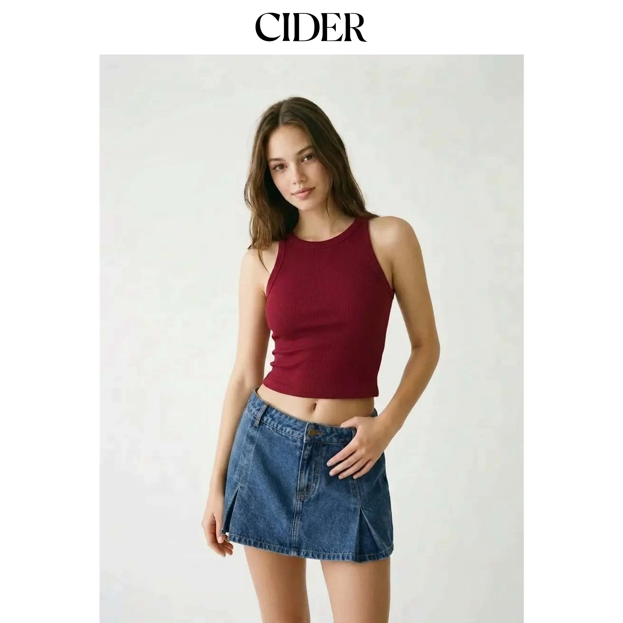 Cider Washed Denim Split Low Rise A-line Mini Skort