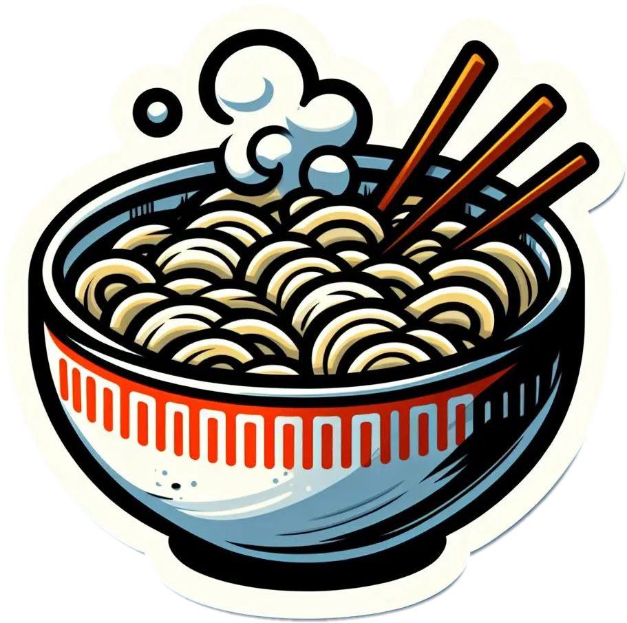 Steaming Hot Ramen Noodles Bowl Chopsticks Vinyl Foodie Stickers for Laptops, Water Bottles, and Cars