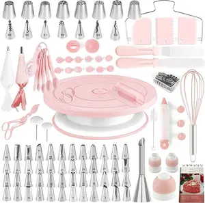 One-Stop Cake Decorating Set with Turntable Stand, 48 Numbered Stainless Steel Nozzles, Fondant Molds, Reusable Piping Bags & Pattern Guide for Easy Design