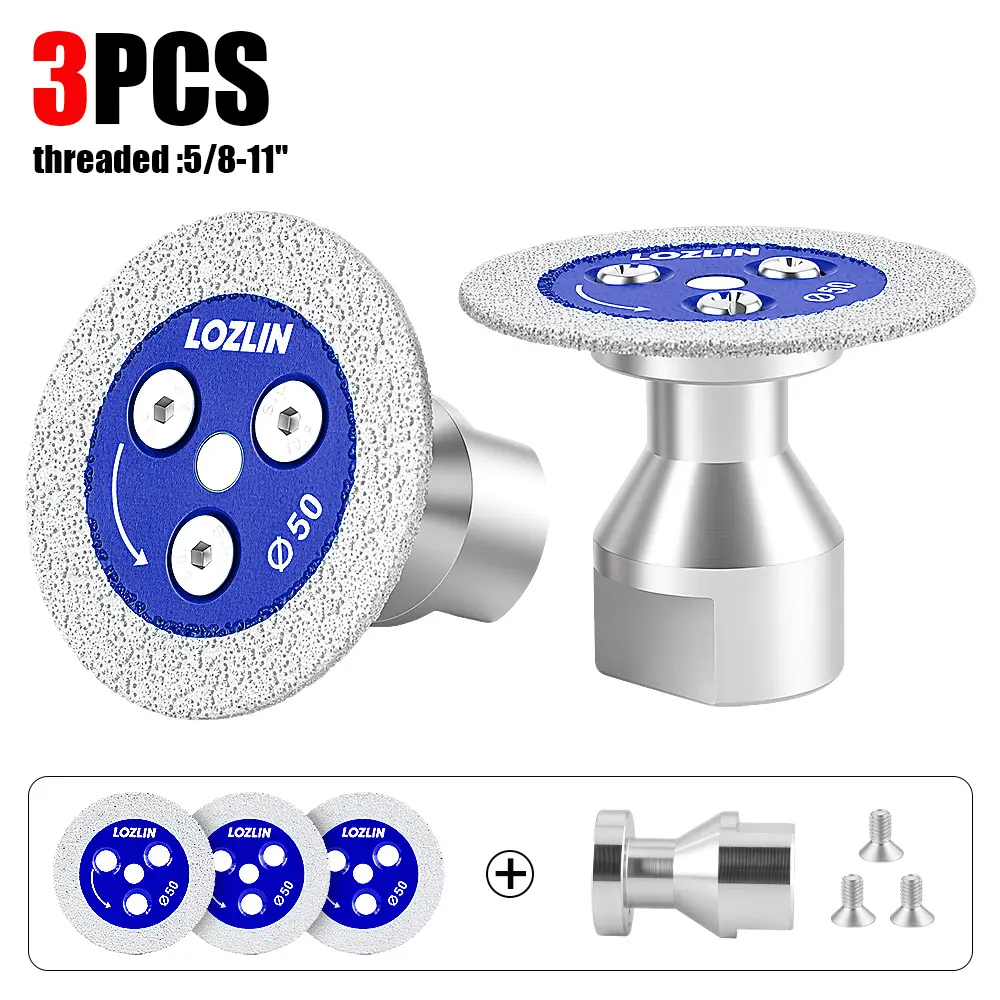 3PCS Diamond Saw Blade w/ Flange - Multi-Material Cutting/Engraving Disc for Tile, Marble, Concrete, Ceramic & Metal/PVC - Angle Grinder Tool 5/8-11