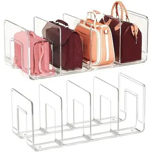Purse Closet Organizer,Purse Organizer for Closet,Handbag Organizer,Desk File Sorter Purse, 4 Clear Handbag Storage Shelf - Plastic Clutch Dividers, transparent
