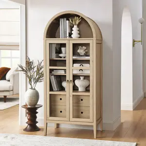 Nolan Tall Arched Storage Display Cabinet in Light Oak