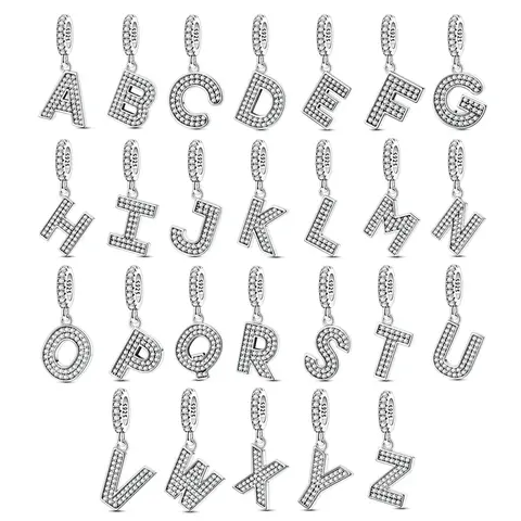 MULA Women's Silver-Plated Pave CZ A-Z Letter Initial Pendant Charm, Casual Fashion Charms & Pendants for Bracelets, Necklaces, Girl's Graduation Christmas Jewelry, Letters, Daily