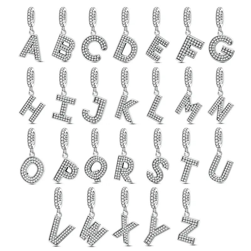 MULA Women's Silver-Plated Pave CZ A-Z Letter Initial Pendant Charm, Casual Fashion Charms & Pendants for Bracelets, Necklaces, Girl's Graduation Christmas Jewelry