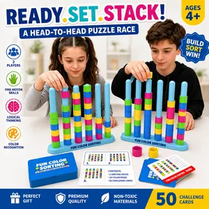 Kids Color Sorting Stacking Game Toy, 2 Player Puzzle Race, Montessori Learning Toy, Fine Motor Skills, Logical Thinking, Ages 4+