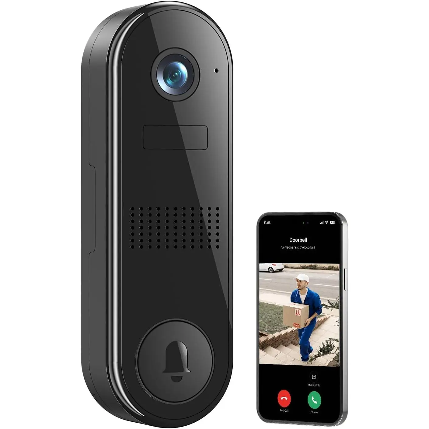 2K FHD Wireless Home Security Wi-Fi Video Doorbell Camera - 2.4GHz Wi-Fi Support, 2-Way Audio, Night Vision, Smart Motion Detection, Cloud Storage, IP65 Weather Resistance, Outdoor Use