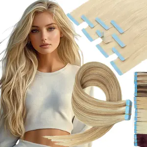 Tape In Hair Extensions Human Hair,Long Tape In Hair Extensions,4*0.8cm Tape Glue Hair Extensions,Classic Tape In Hair Extensions Install Easy Can Be Reused,Double Side Tape Hair Daily Hair Extensions,Blonde/Brown Hair Extensions,30G/Pack,20PCS/Pack