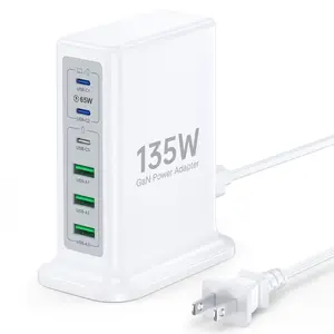135W GaN USB C Wall Fast Charger Block,6-in-1 Charging Station Hub,With 1.5M cable,USB C Fast Charger Power Strip Adapter Plug for iPad iPhone 17 16 15 14 13 12 Pro Max Pixel Note Galaxy White