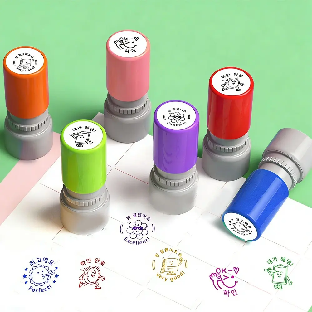 6 Korean Stamp Sets for Teachers, Positive Feedback Stamps, Encouraging Comments, Effective Reward Learning, Colorful Cartoon Patterns, Educational Stamps