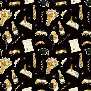 5pcs Graduation Theme Wrapping Paper Roll  Class of 2026 Black Gold Gift Wrap