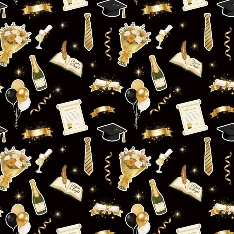 5pcs Graduation Theme Wrapping Paper Roll  Class of 2026 Black Gold Gift Wrap