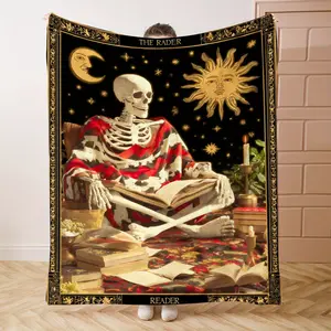 1PC SkeletonPrint Flannel Blanket Beautiful and Comfortable Warm Nap Blanket for Sofa, Bed, Office, Car, Camping Travel Blanket, Home Decoration - Four Seasons Gift