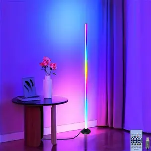 Smart RGB+ic LED Floor Lamp with Remote Controller and USB Power Port, APP Controlled, Music Sync Atmosphere Light for Living Room Bedroom