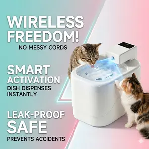 Wireless Smart Pet Water Fountain - 2000ml Motion Sensor Cat Drinking Fountain with 2500mAh Rechargeable Battery, Ultra-Quiet Automatic Dispenser (White)
