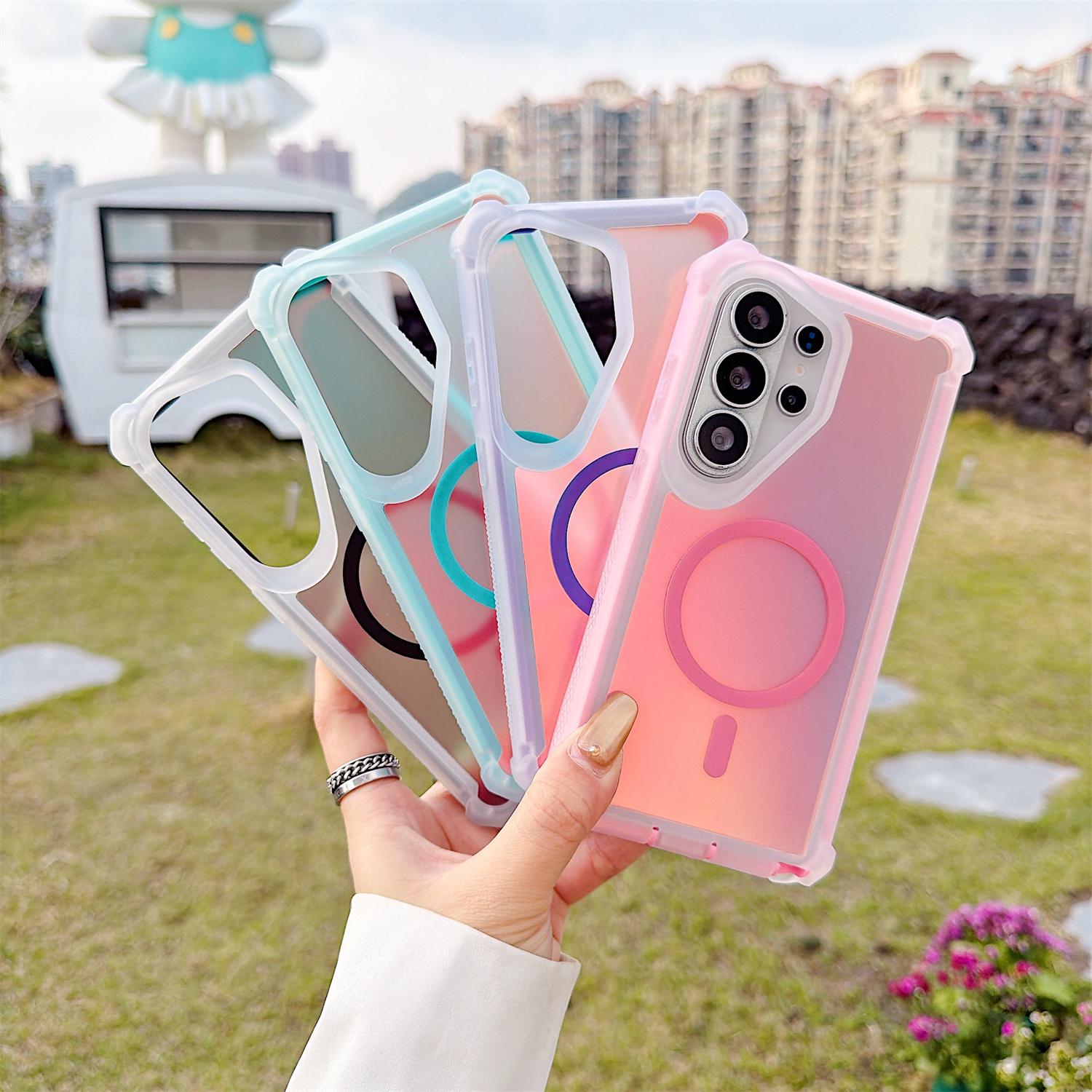 Iridescent Laser Armor Case For Samsung Galaxy S25 S24 S23 S22 ULTRA [Compatible with MagSafe] Wireless Charging Dual Layer Protection Cover