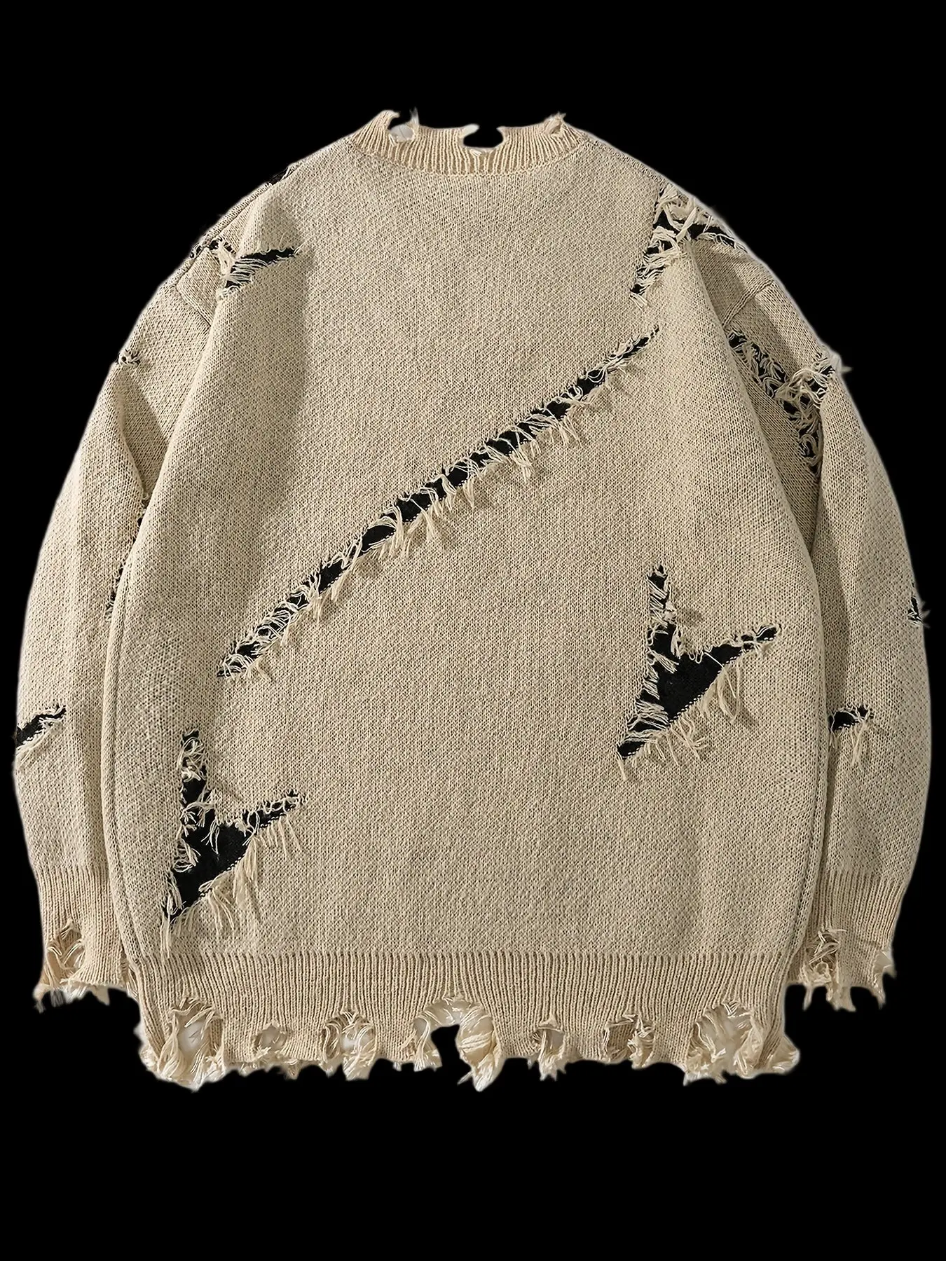 Men's Long Sleeve PullOver Ripped Sweater - TikTok Shop