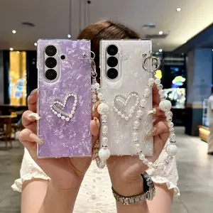 Shell Pattern Heart Bracelet Phone Case Cover for Samsung Galaxy Z Fold 7, Durable Protection with Beaded Chain, Perfect for All Occasions
