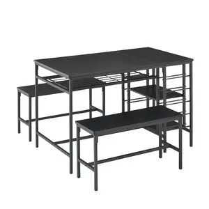 Garvee Dining Table Set for 4 People, Kitchen Table for 4 with 2 Benches, 3 Pieces, Dining Table Set for Small Apartments, Black