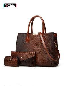 women's crocodile embossed everything tote bag, large capacity hand carry bag & wallet & card holder, summer 2025 long wallet & card holder & work tote bag for women, fall outfits