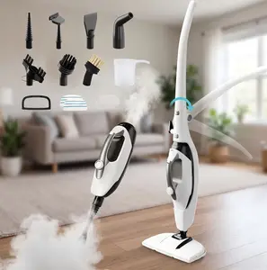10-in-1 Steam Mops for Floor Cleaning, 302℉ Detachable Handheld Steam Cleaner with 400ml Water Tank and 26.25ft Power Cord, Folding Steamer Mop for Hardwood and Tile Floors, Silver & White