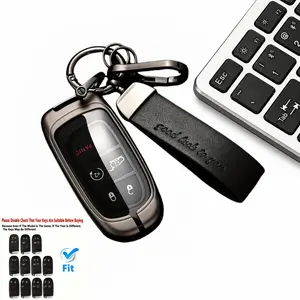 Zinc alloy leather full-cover car key case - fashionable anti-scuffing remote control key protection shell - suitable for Jeep Wrangler, Grand Cherokee, Cherokee, Dodge Challenger Ram, 1500 Durango, Chrysler 300C, dedicated key case