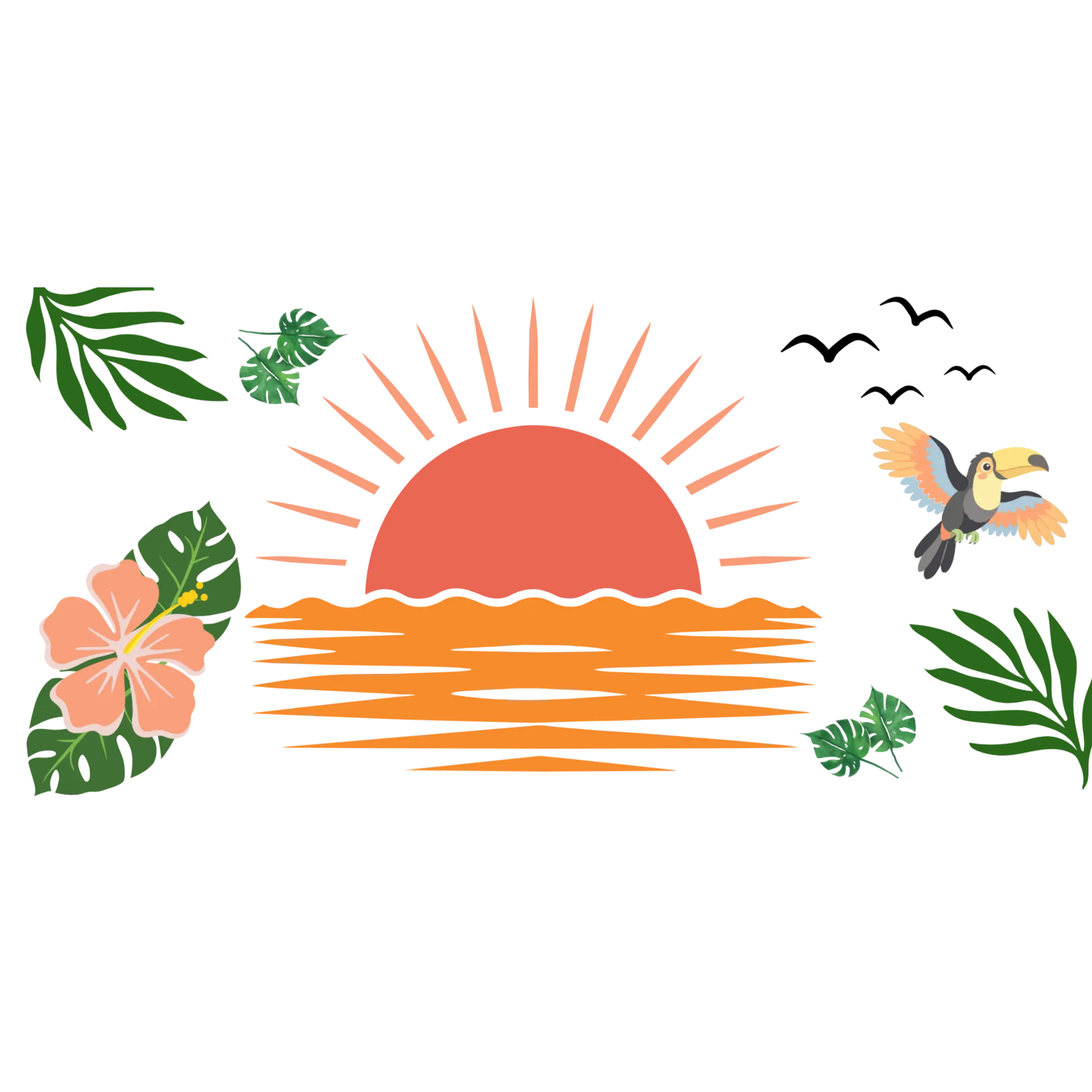 20 oz Tropical Hibiscus Sunset UV DTF Tumbler Wrap | Permanent Cup Transfer