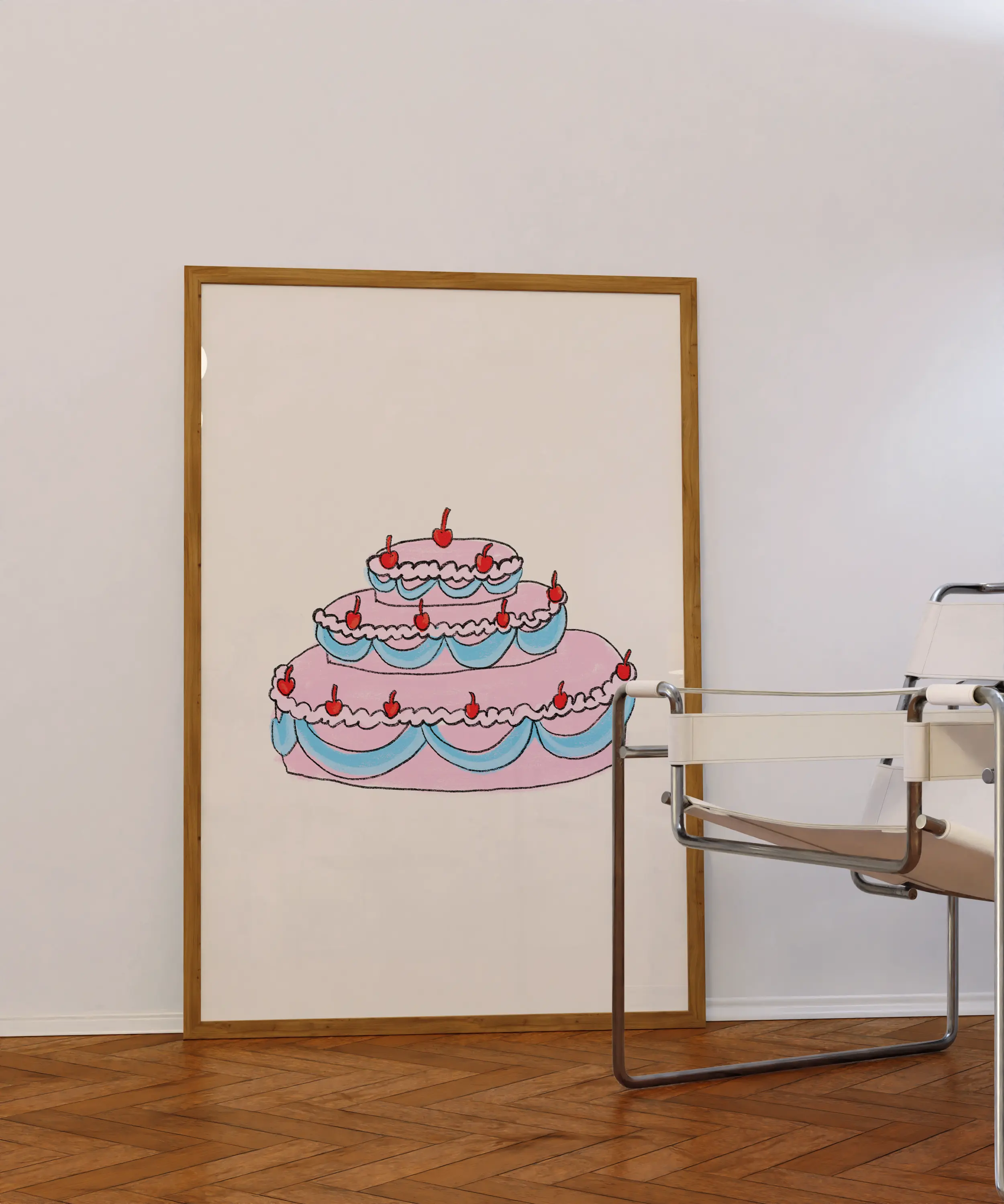 Art Print Cherry Cake Illustration Art Print | Wall Print | Retro Decor | Lots Of Sizes!