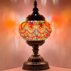 Fiery Echoes: Vintage Turkish Lamp with Waves Mosaic