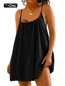 Women's Solid Backless Pocket Cami Dress, Casual Sleeveless Spaghetti Strap Dress for Summer, Ladies Clothes for Beach Holiday Vacation, Elegant Backless Dress