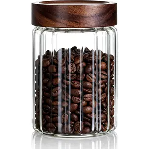 Decorative Borosilicate Glass Jar with Screw Top Airtight Wooden Lid, 28 oz/850ml Leak Resistant  Storage Canister, Wide Mouth Container for Coffee Cookie Candy Overnight Oats Sourdough Starter