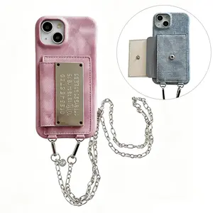 (Case & Nova.) Metal Calendar Plate Crossbody Card Holder Phone Case, Solid Color Fabric Wallet Cover with Chain Strap, Compatible with iPhone 17 Pro Max, 16, 15, 14, 13, 12, 11 purse anti theft