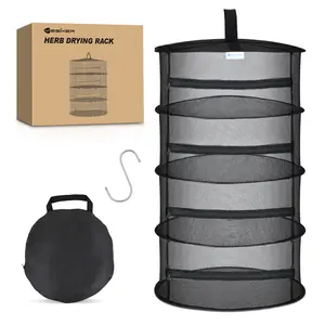 Yesker 4 Layer Herb Drying Rack Hanging Mesh Net Foldable Plant Drying Racks 18" Diameter with Black Zipper & Hook Dryer Hanging Rack for Herbs Seed Bud Fruit Clothes Grow Tent Closets Garden Outdoor